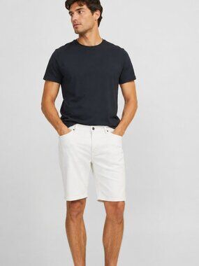 Jack & Jones White 100% Cotton Denim Shorts | Men's Classic 5-Pocket Size XL
